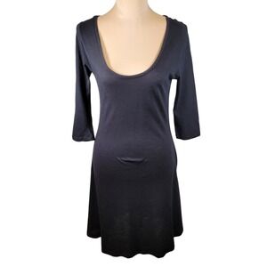 Deep Scoop‎ Neck Black Slub Knit Fit Flare Dress M Balletcore Travel Sustainable